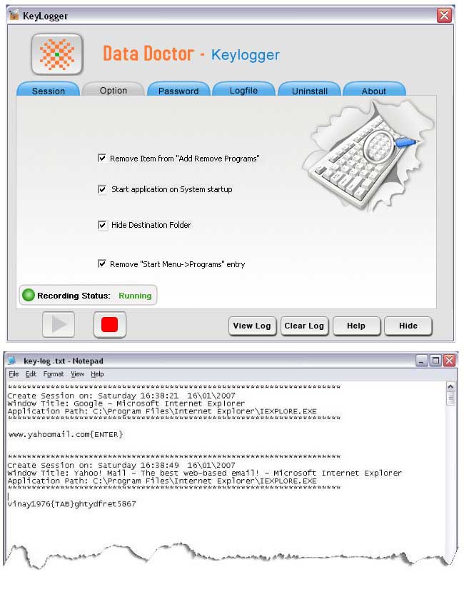 Screenshot vom Programm: Keyboard Monitoring Tool