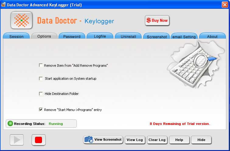 Screenshot vom Programm: Remote Keylogger Software