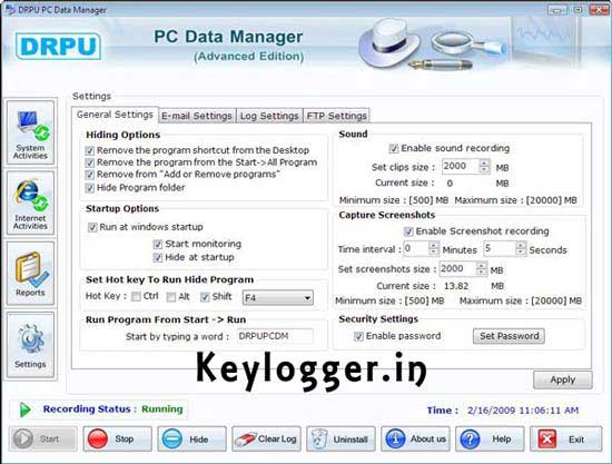 Screenshot of Il software di Keylogger