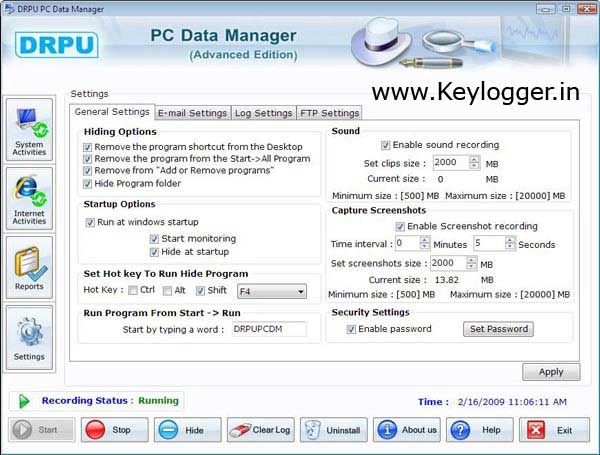 Screenshot of Keylogger Parental Controls