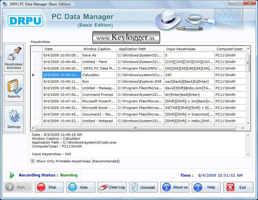 Screenshot of Keylogger Free