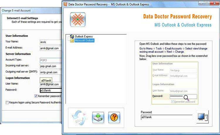 Screenshot of Outlook Email Password Recovery Tool